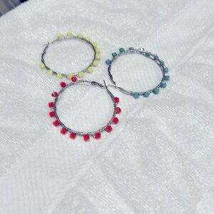 Women's earrings 3 sets yellows,3 sets of greens and 2 sets of reds